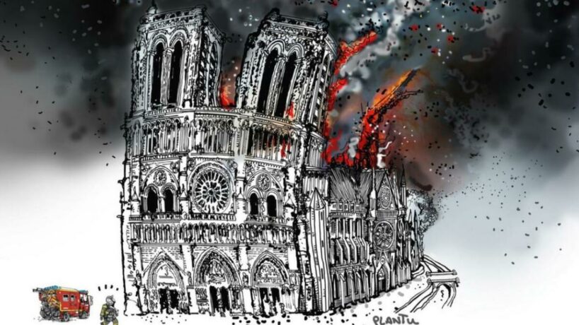 notre-dame brule affiche plantu